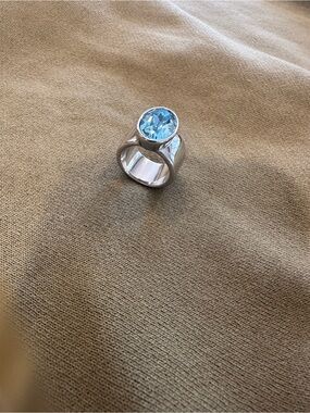 Touchstone Crystal Silver Ring with Light Blue Stone